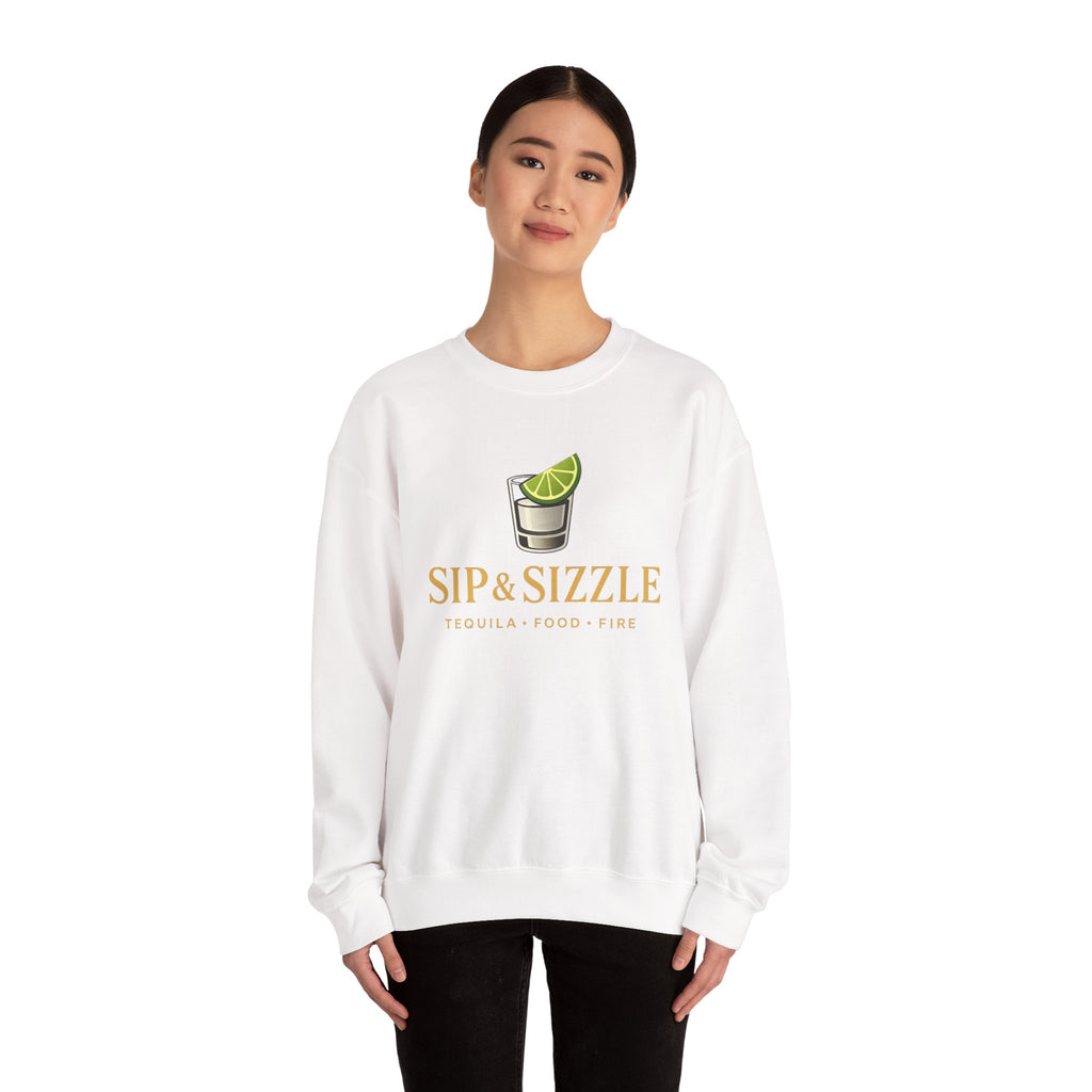 Crewneck Sweatshirt — "Sip & Sizzle" Tequila Shot Logo