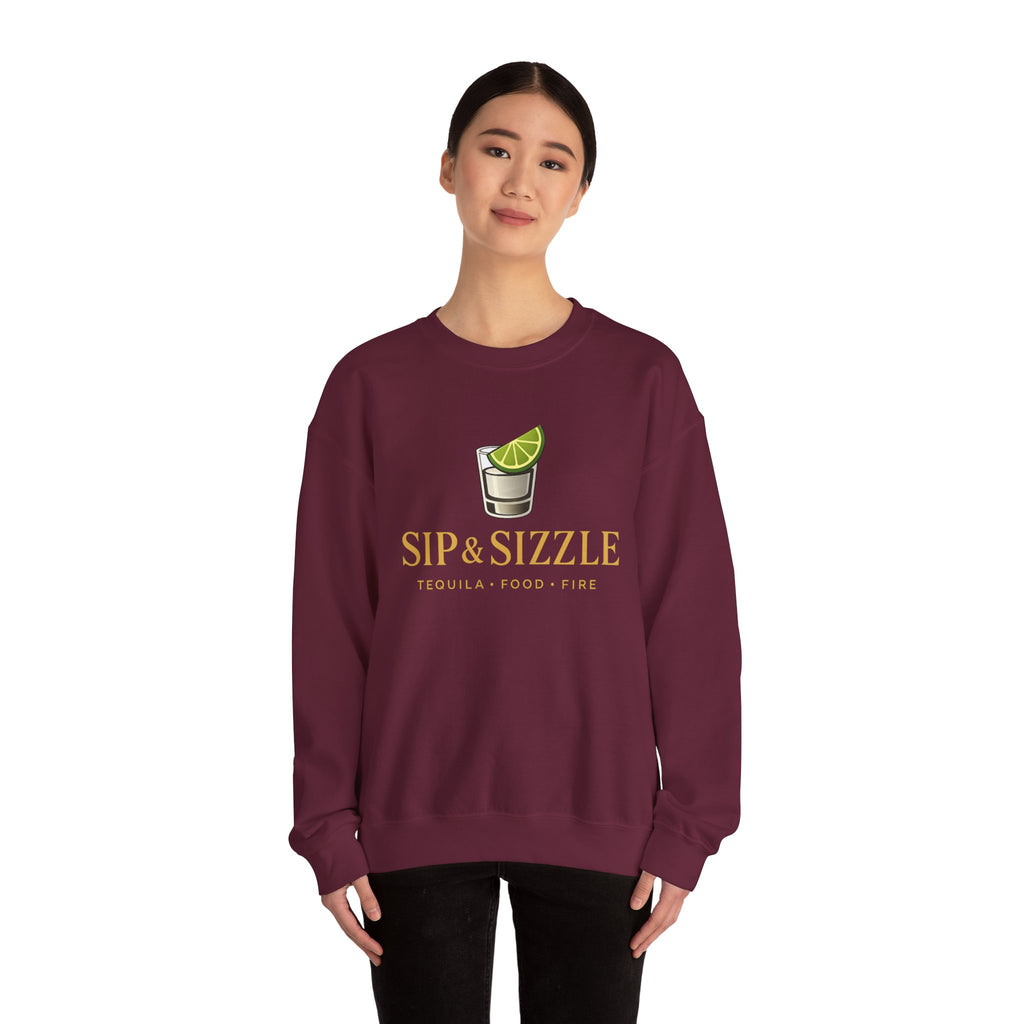 Crewneck Sweatshirt — "Sip & Sizzle" Tequila Shot Logo