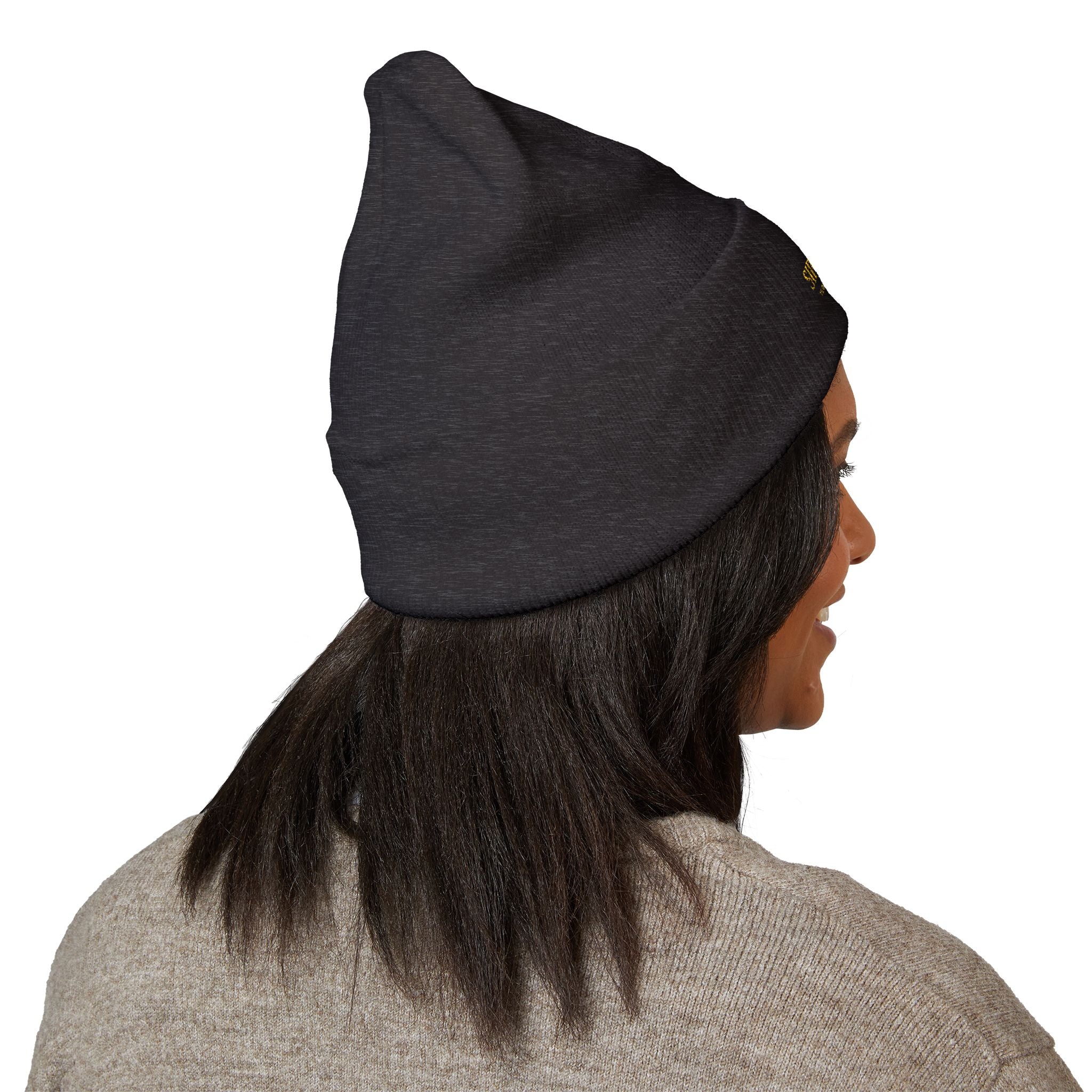 Embroidered Daffodil Cuffed Beanie — Floral Spring Knit Hat