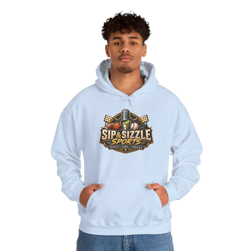 Sip & Sizzle Sports Hoodie — Sports Podcast Logo Pullover