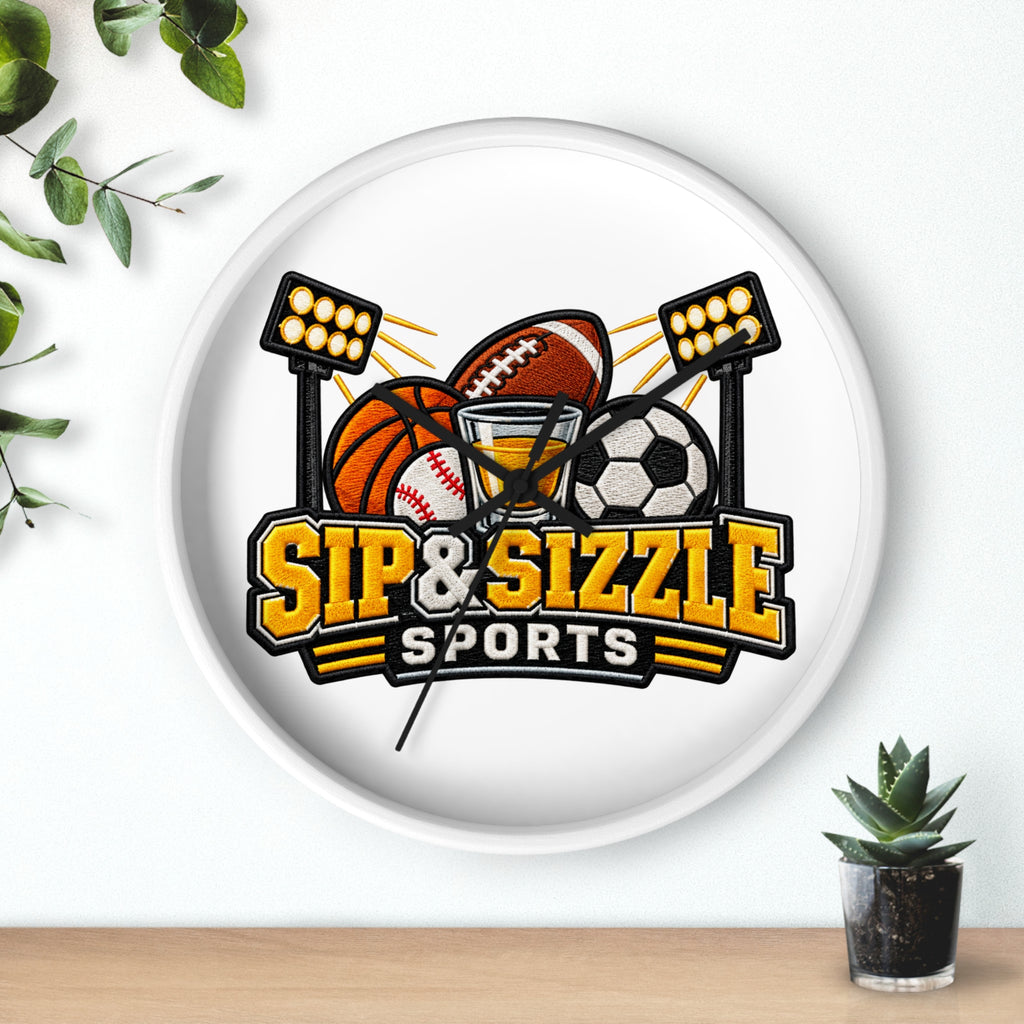 Sip & Sizzle Sports Wall Clock — Game Day Barroom Sports Logo Clock