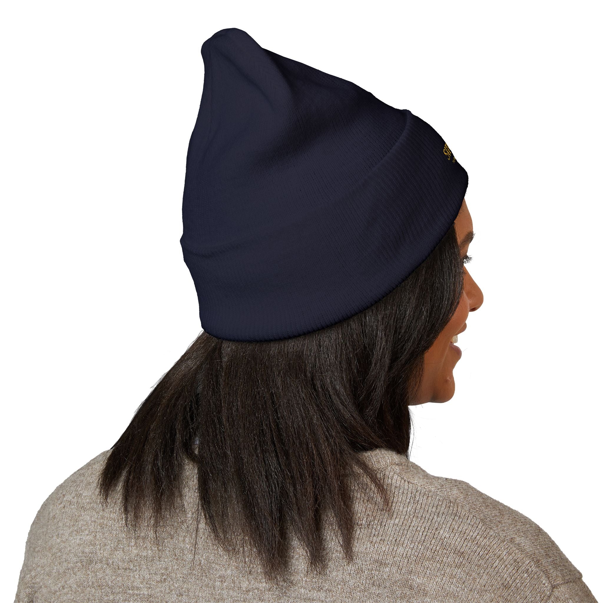 Embroidered Daffodil Cuffed Beanie — Floral Spring Knit Hat