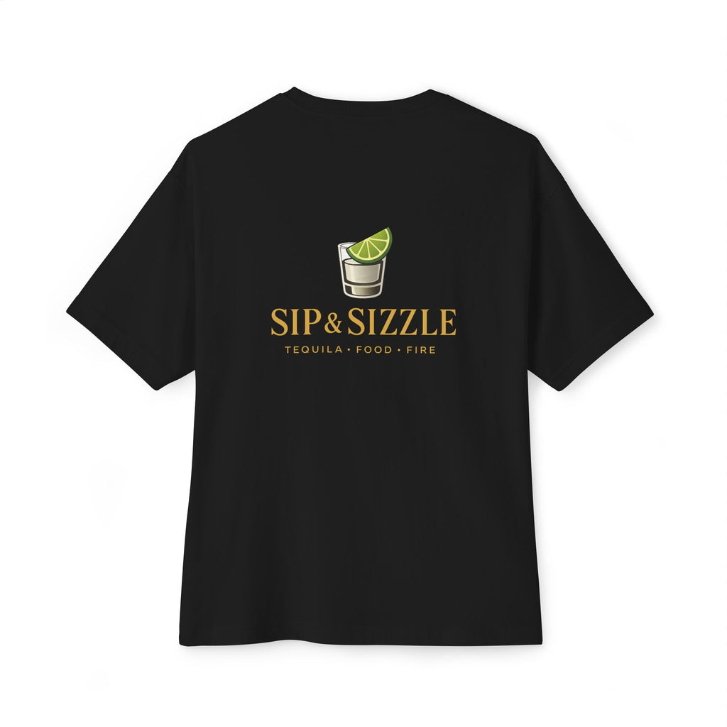 Sip & Sizzle Tee -Graphic Oversized Boxy T-Shirt Front and Back logo