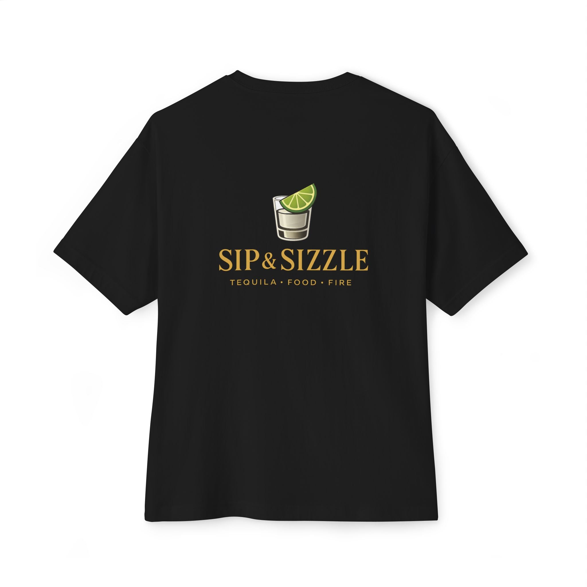 Sip & Sizzle Tee -Graphic Oversized Boxy T-Shirt Front and Back logo