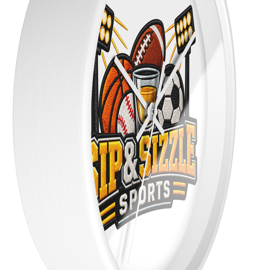 Sip & Sizzle Sports Wall Clock — Game Day Barroom Sports Logo Clock