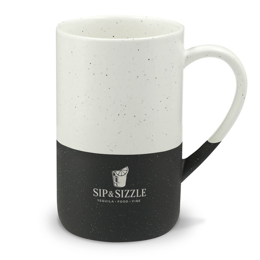 Speckled Ceramic 13oz Coffee Mug — Two-Tone Engraved Rustic Stoneware