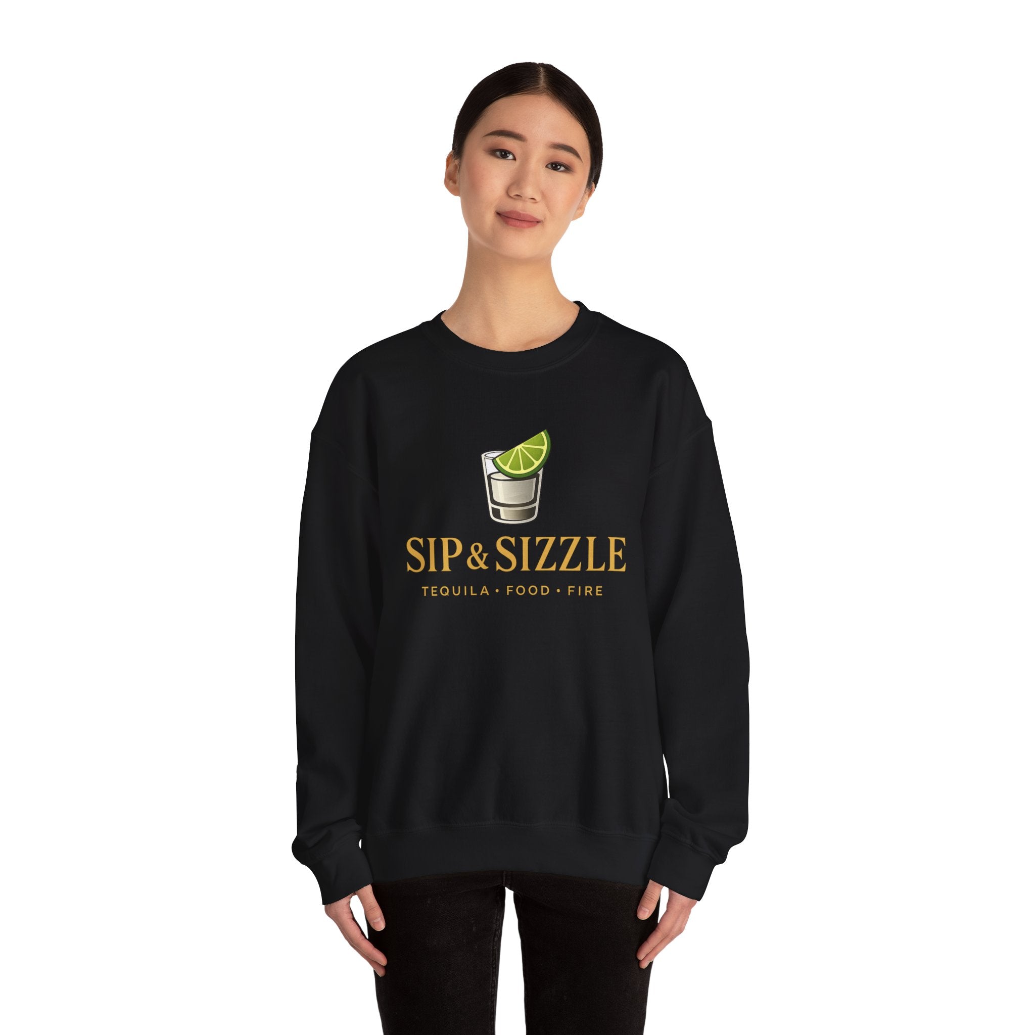Crewneck Sweatshirt — "Sip & Sizzle" Tequila Shot Logo