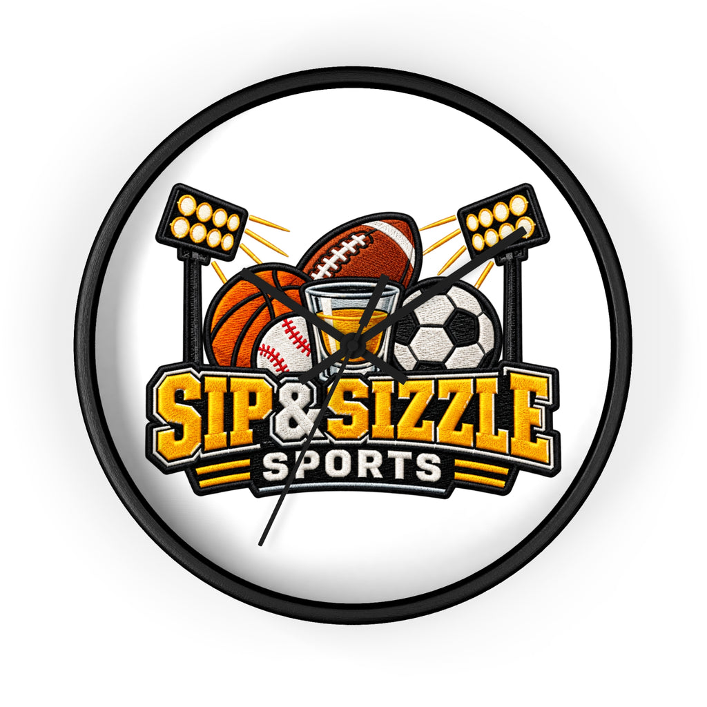 Sip & Sizzle Sports Wall Clock — Game Day Barroom Sports Logo Clock
