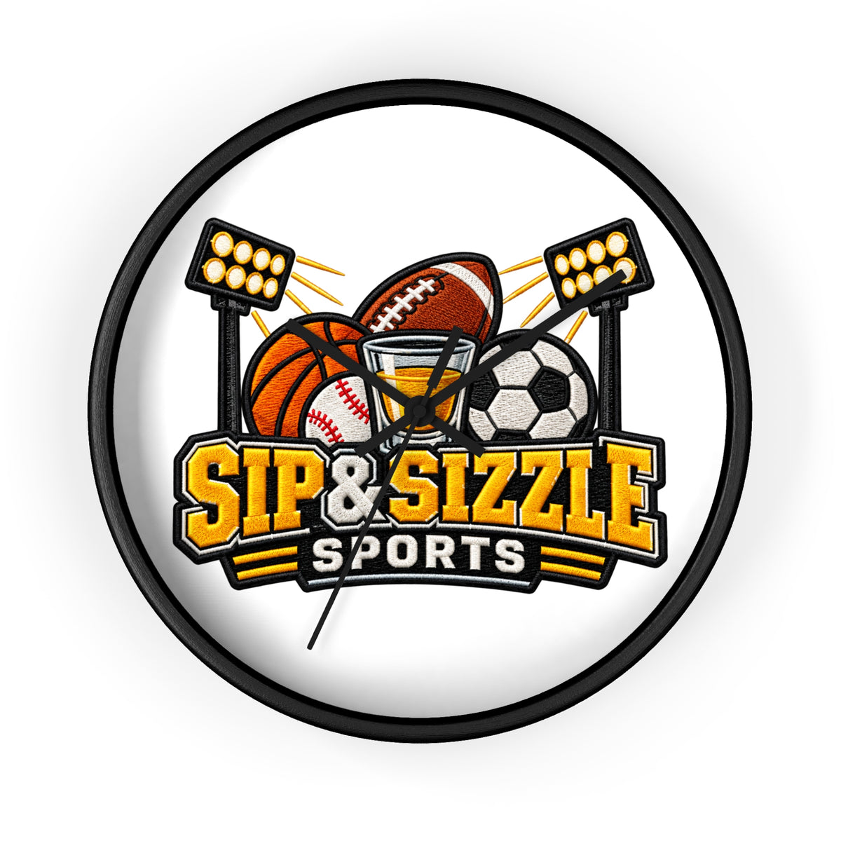 Sip & Sizzle Sports Wall Clock — Game Day Barroom Sports Logo Clock