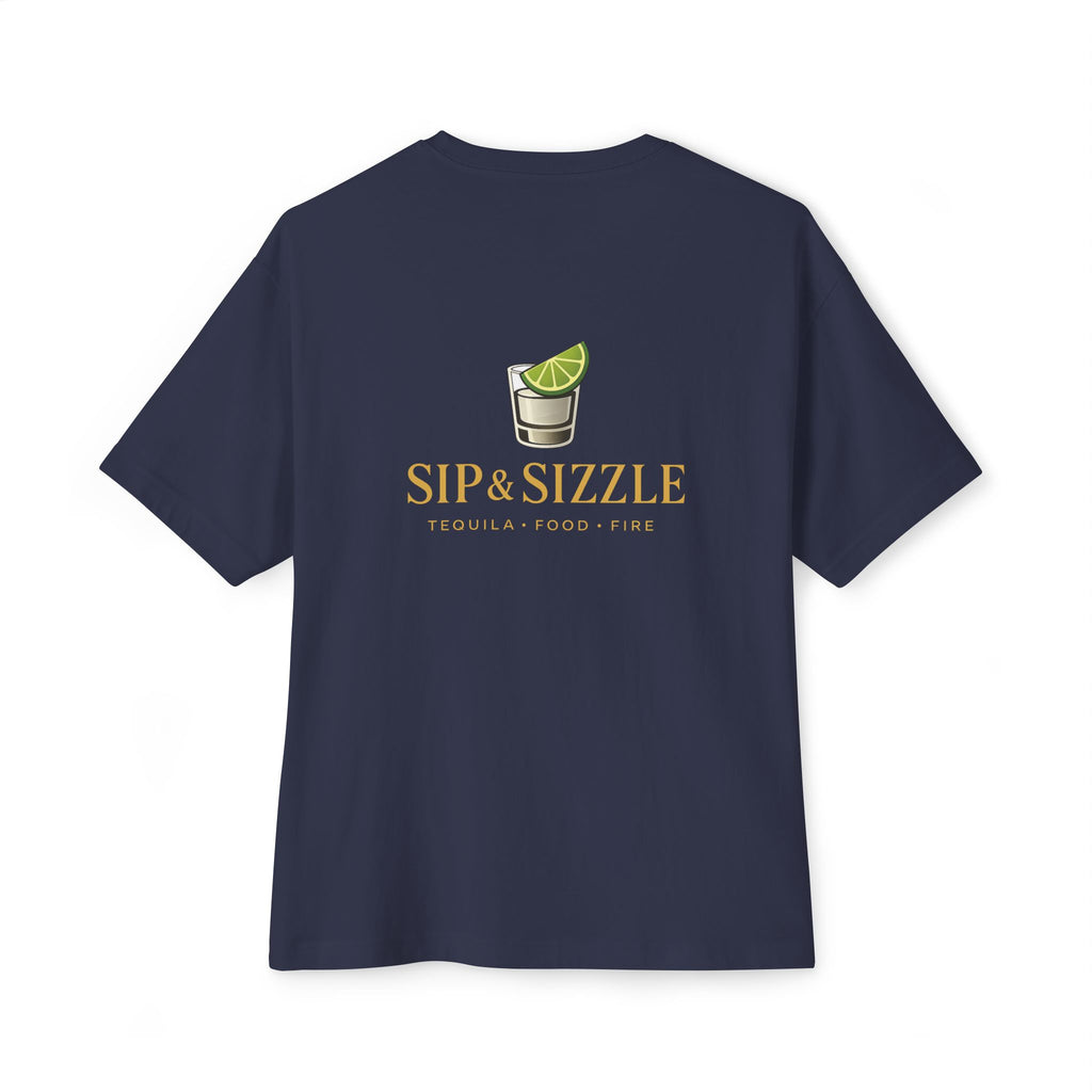 Sip & Sizzle Tee -Graphic Oversized Boxy T-Shirt Front and Back logo