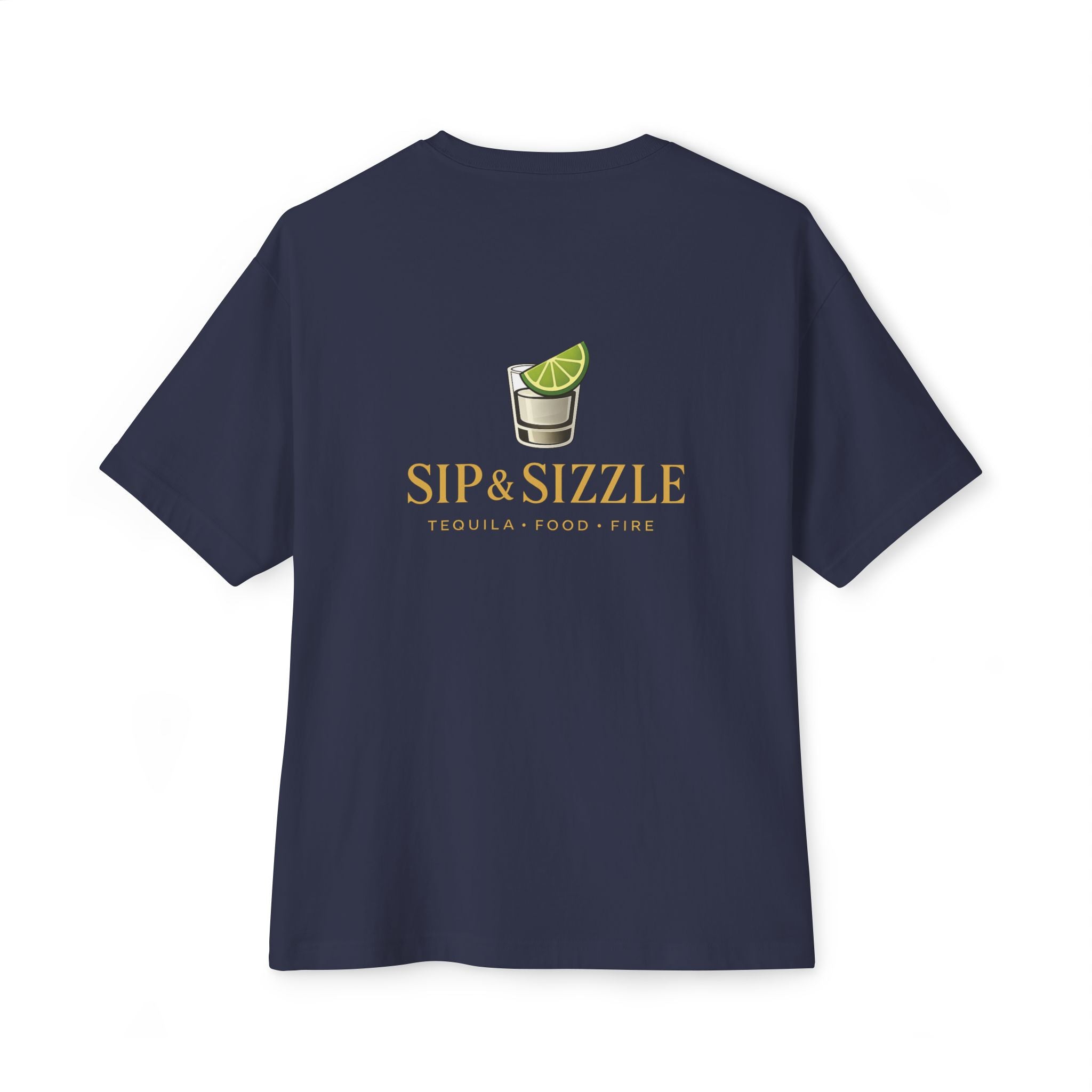 Sip & Sizzle Tee -Graphic Oversized Boxy T-Shirt Front and Back logo