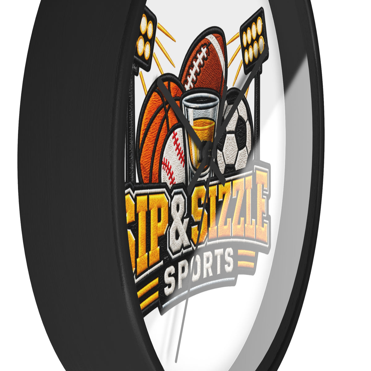 Sip & Sizzle Sports Wall Clock — Game Day Barroom Sports Logo Clock