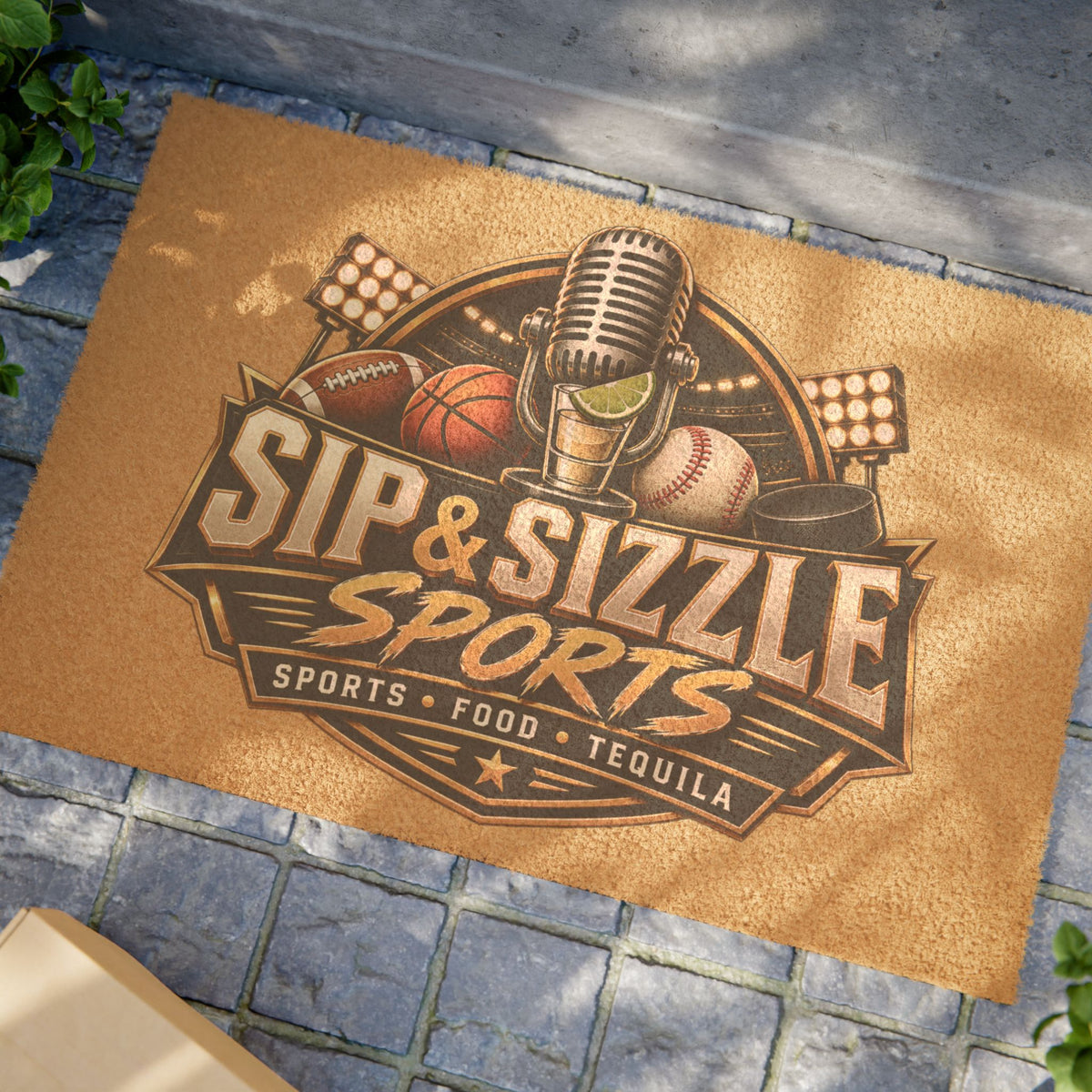 Sip & Sizzle Sports Doormat – Sports, Food & Tequila Bar Entrance Mat