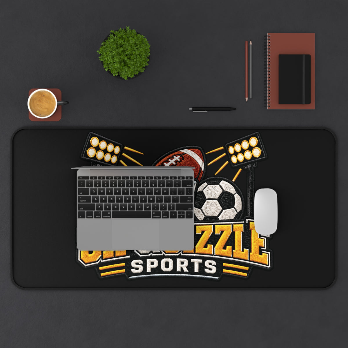 Sip & Sizzle Sports Desk Mat — Gaming/Work Mouse Pad with Football, Basketball, Baseball & Soccer Design