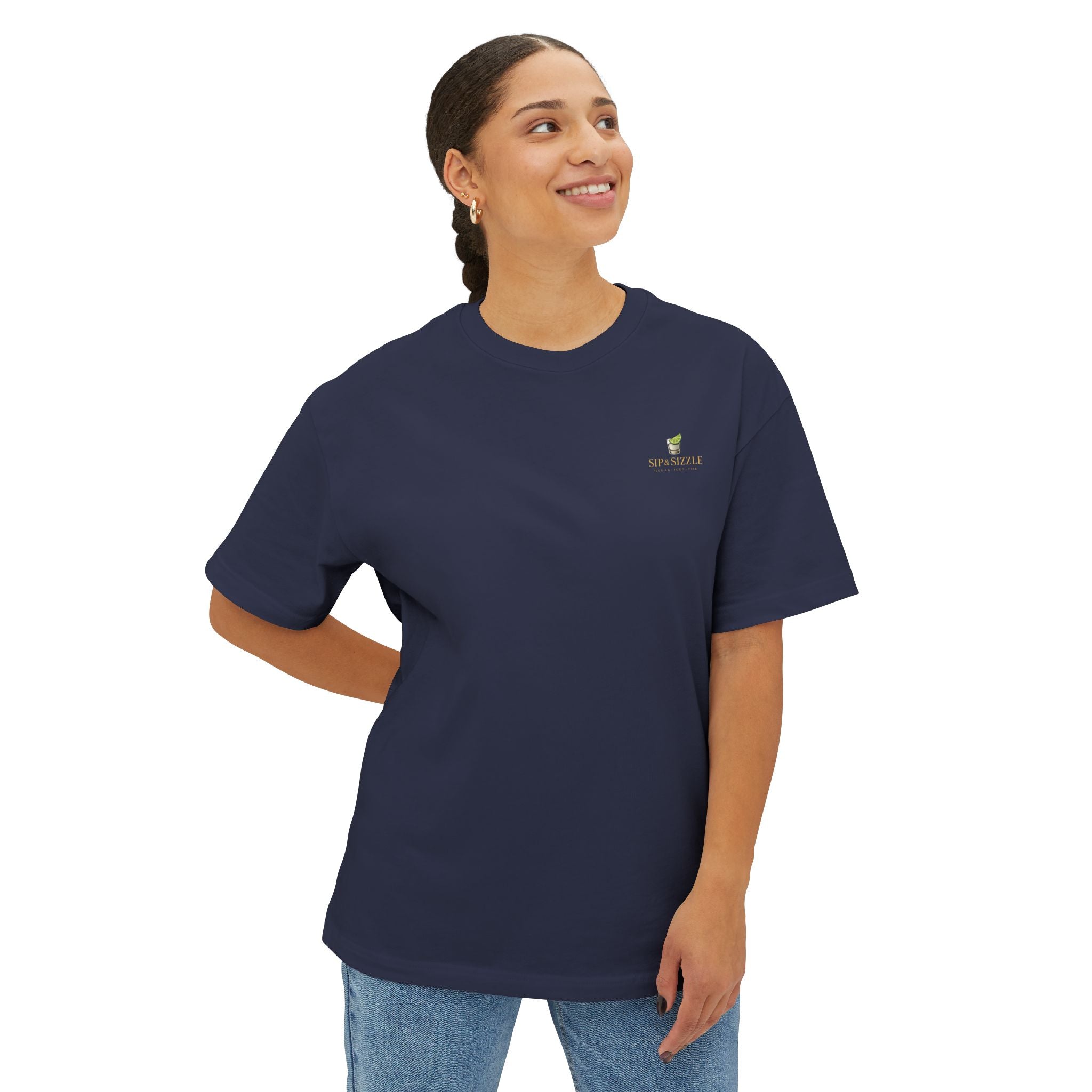 Sip & Sizzle Tee -Graphic Oversized Boxy T-Shirt Front and Back logo
