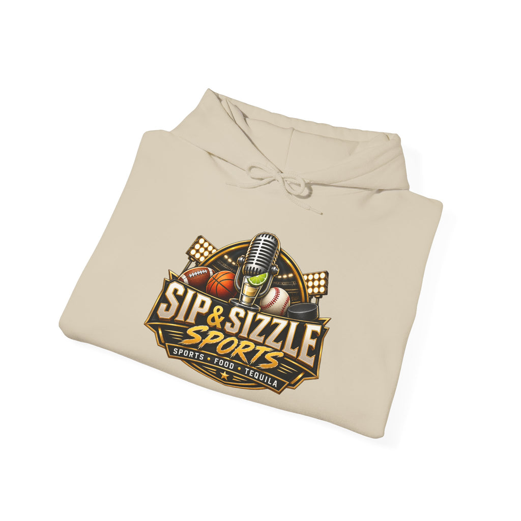 Sip & Sizzle Sports Hoodie — Sports Podcast Logo Pullover