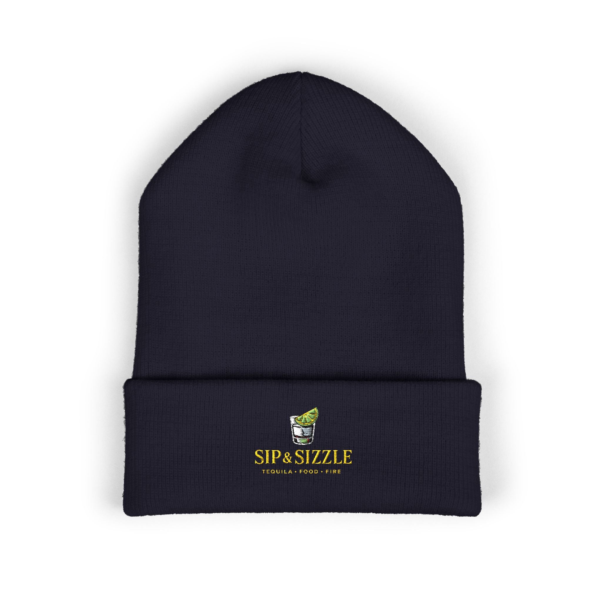 Embroidered Daffodil Cuffed Beanie — Floral Spring Knit Hat