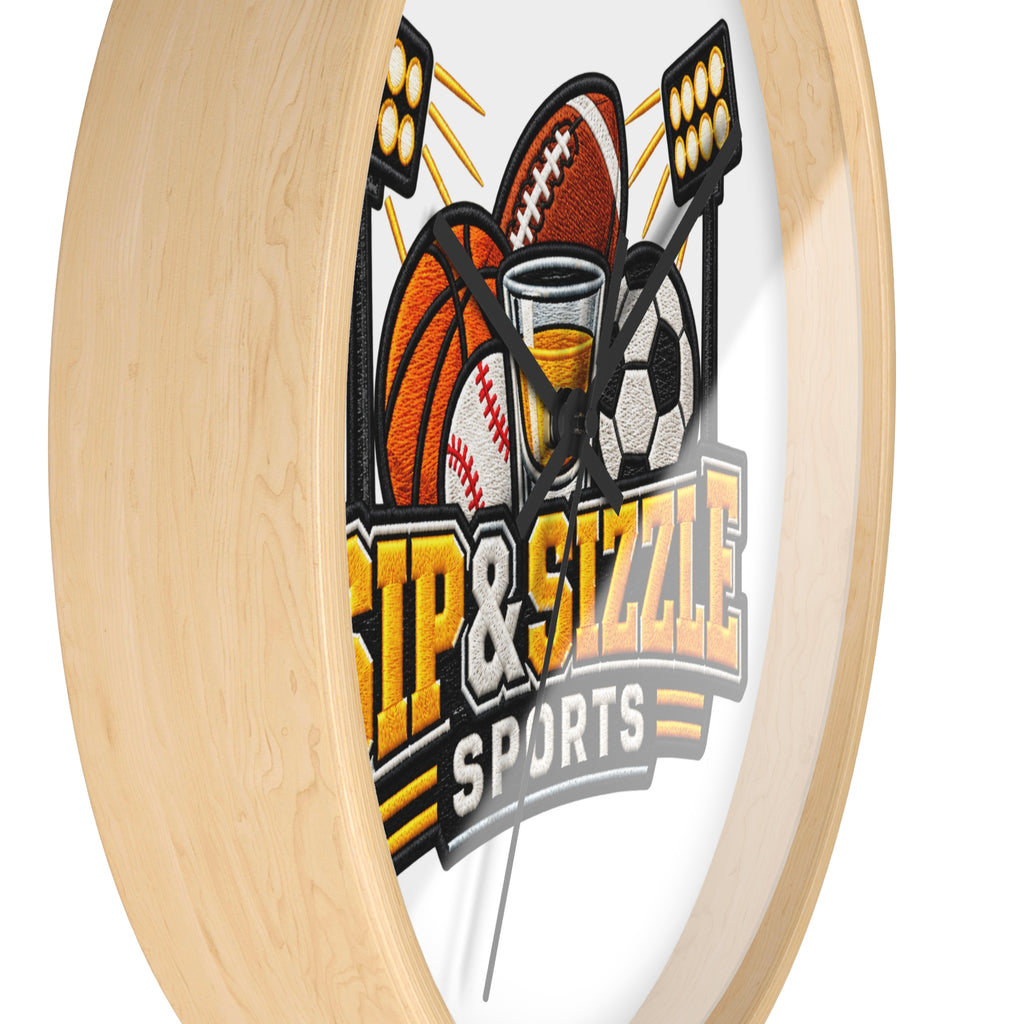 Sip & Sizzle Sports Wall Clock — Game Day Barroom Sports Logo Clock