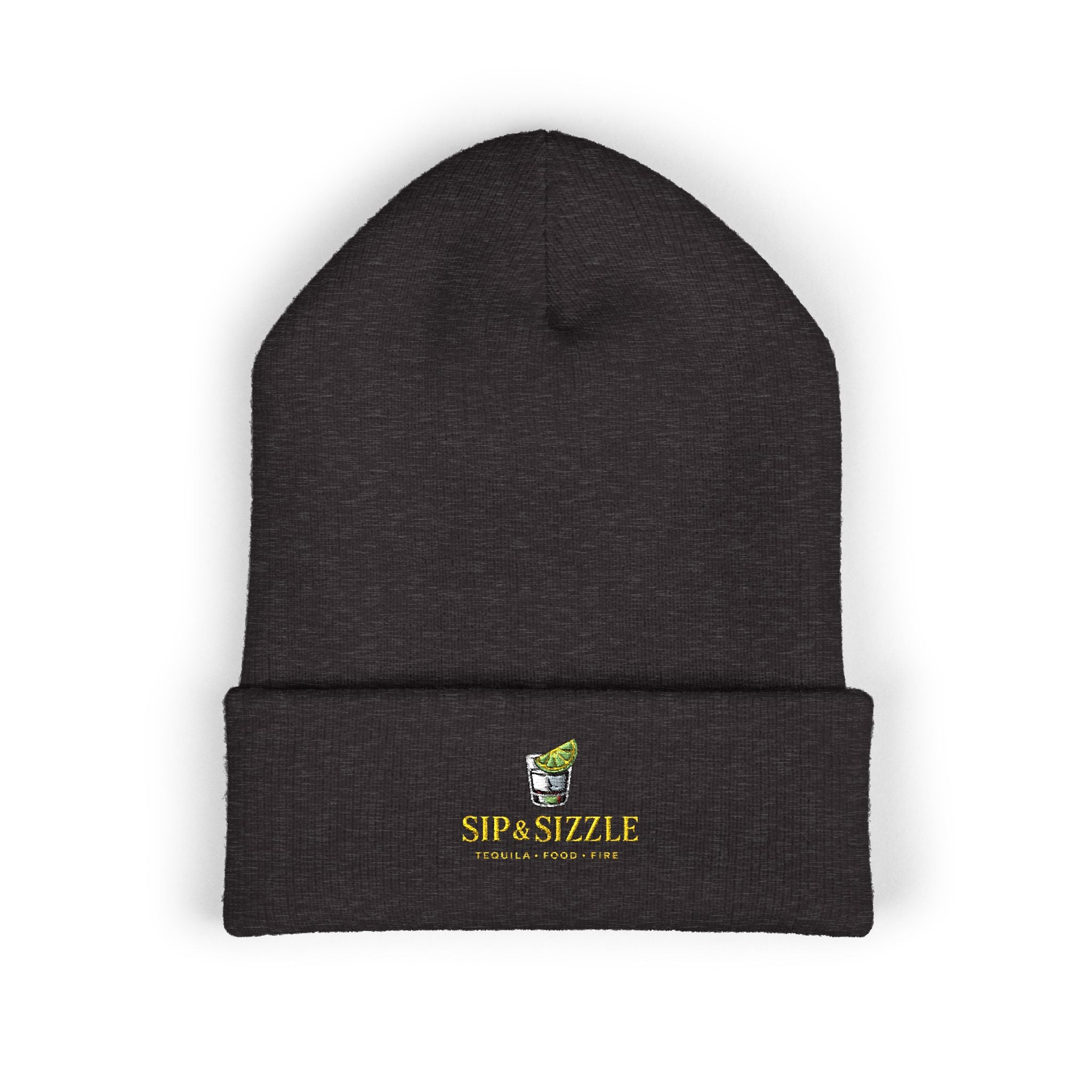 Embroidered Daffodil Cuffed Beanie — Floral Spring Knit Hat