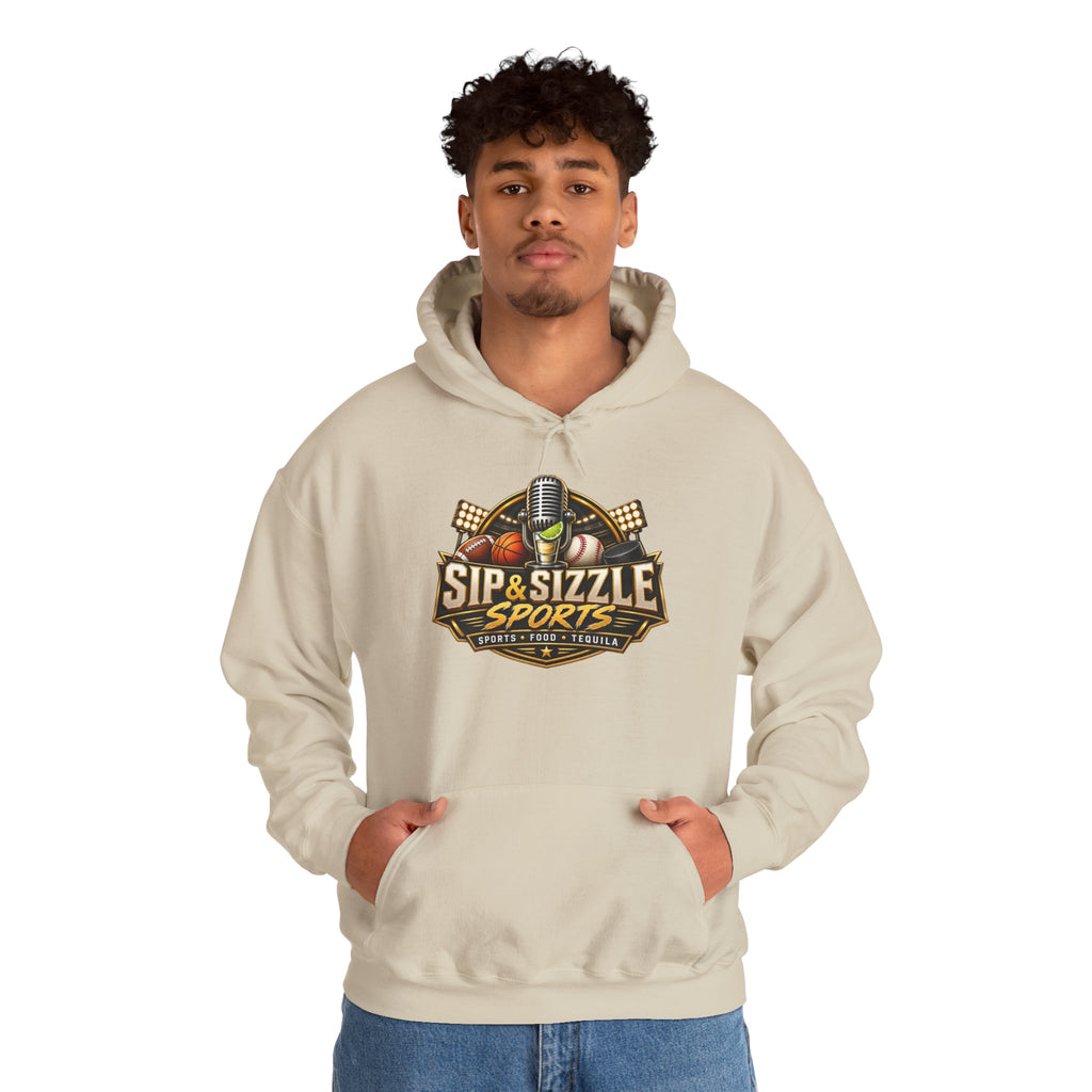 Sip & Sizzle Sports Hoodie — Sports Podcast Logo Pullover