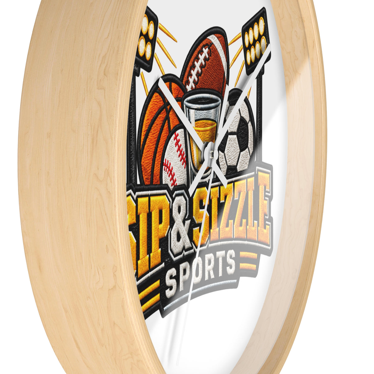 Sip & Sizzle Sports Wall Clock — Game Day Barroom Sports Logo Clock