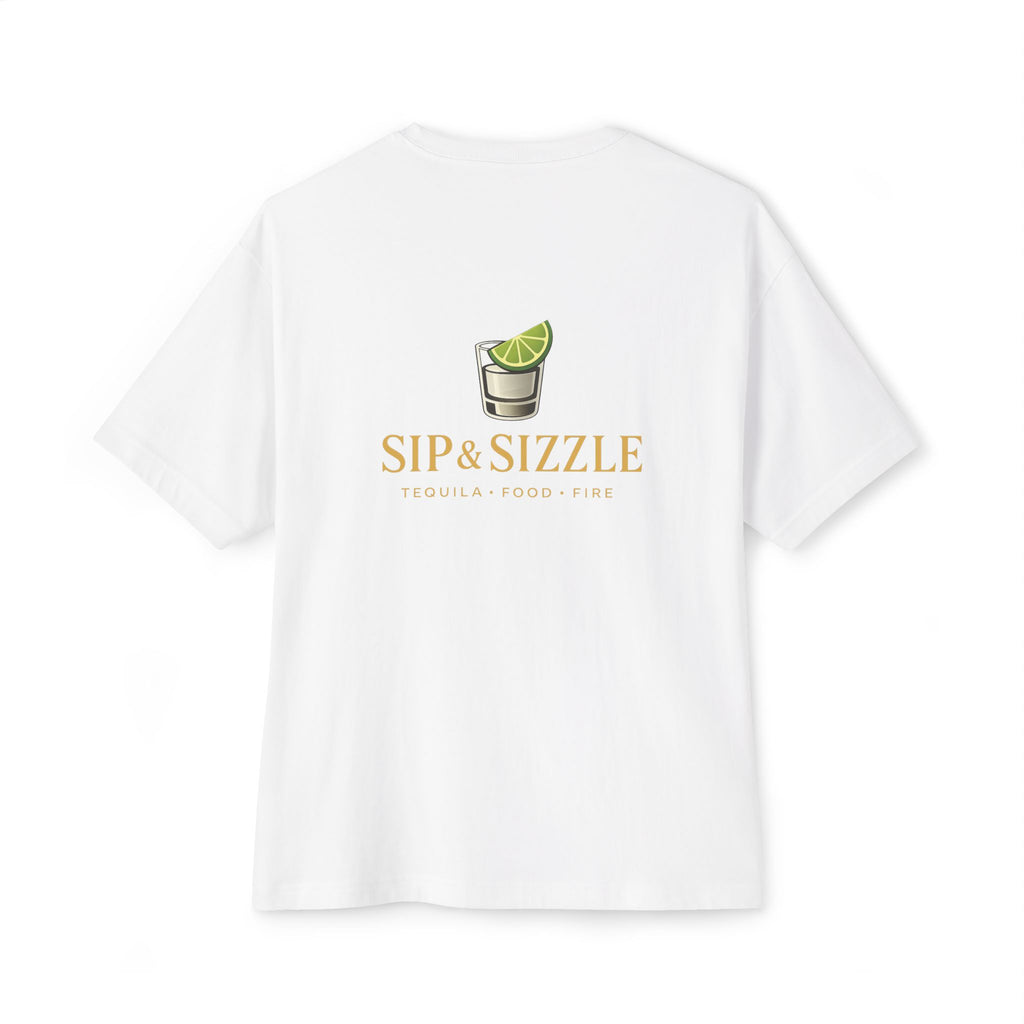 Sip & Sizzle Tee -Graphic Oversized Boxy T-Shirt Front and Back logo