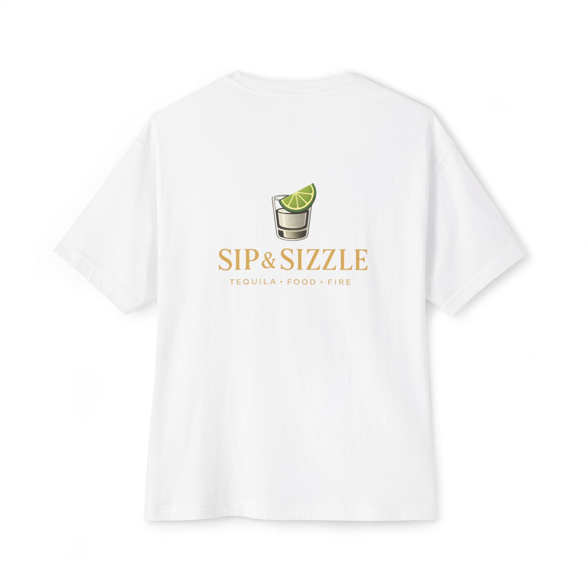 Sip & Sizzle Tee -Graphic Oversized Boxy T-Shirt Front and Back logo