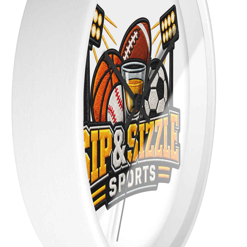 Sip & Sizzle Sports Wall Clock — Game Day Barroom Sports Logo Clock