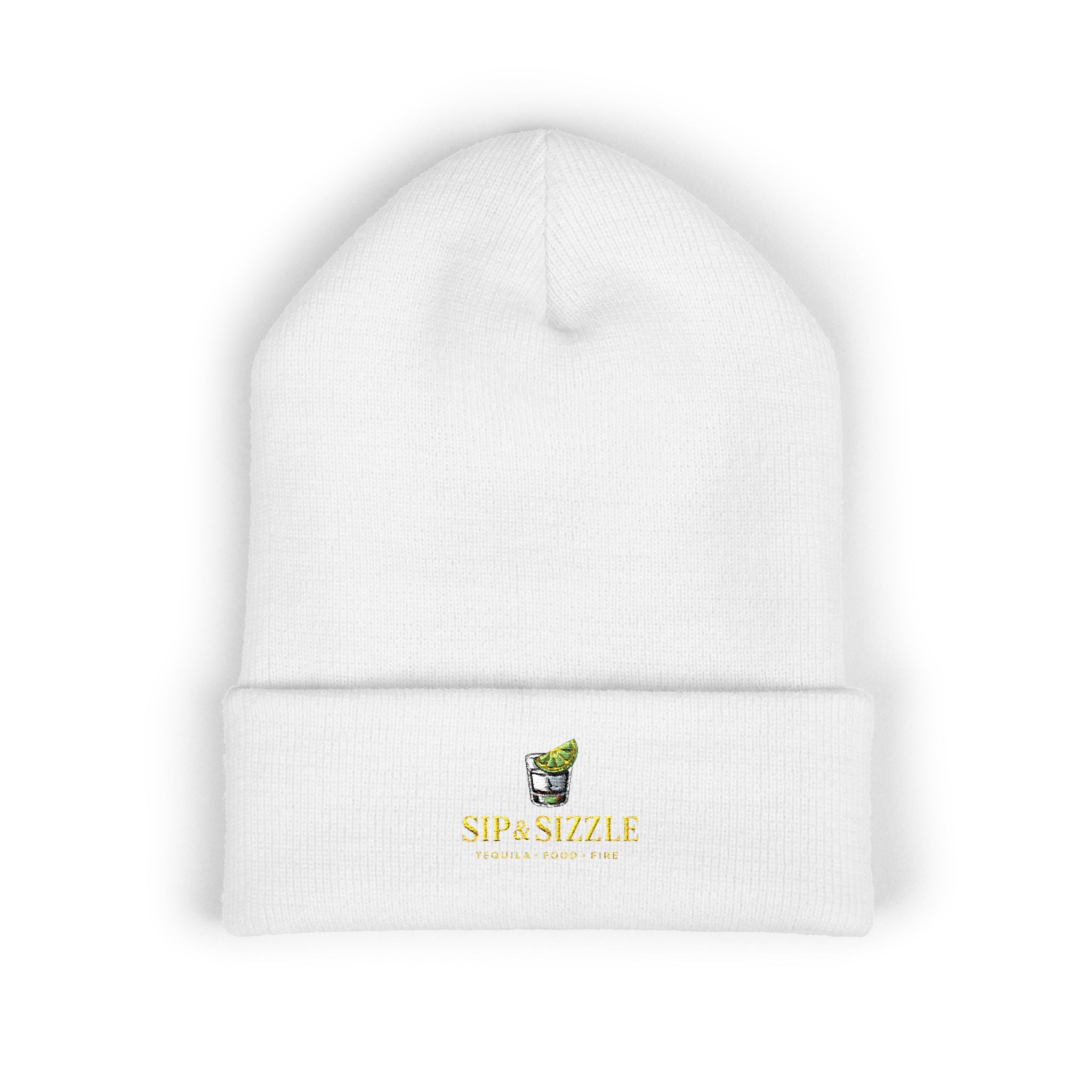 Embroidered Daffodil Cuffed Beanie — Floral Spring Knit Hat