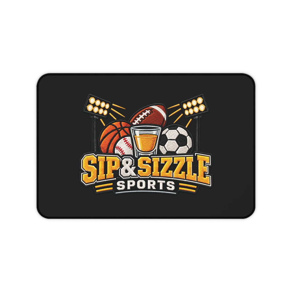 Sip & Sizzle Sports Desk Mat — Gaming/Work Mouse Pad with Football, Basketball, Baseball & Soccer Design