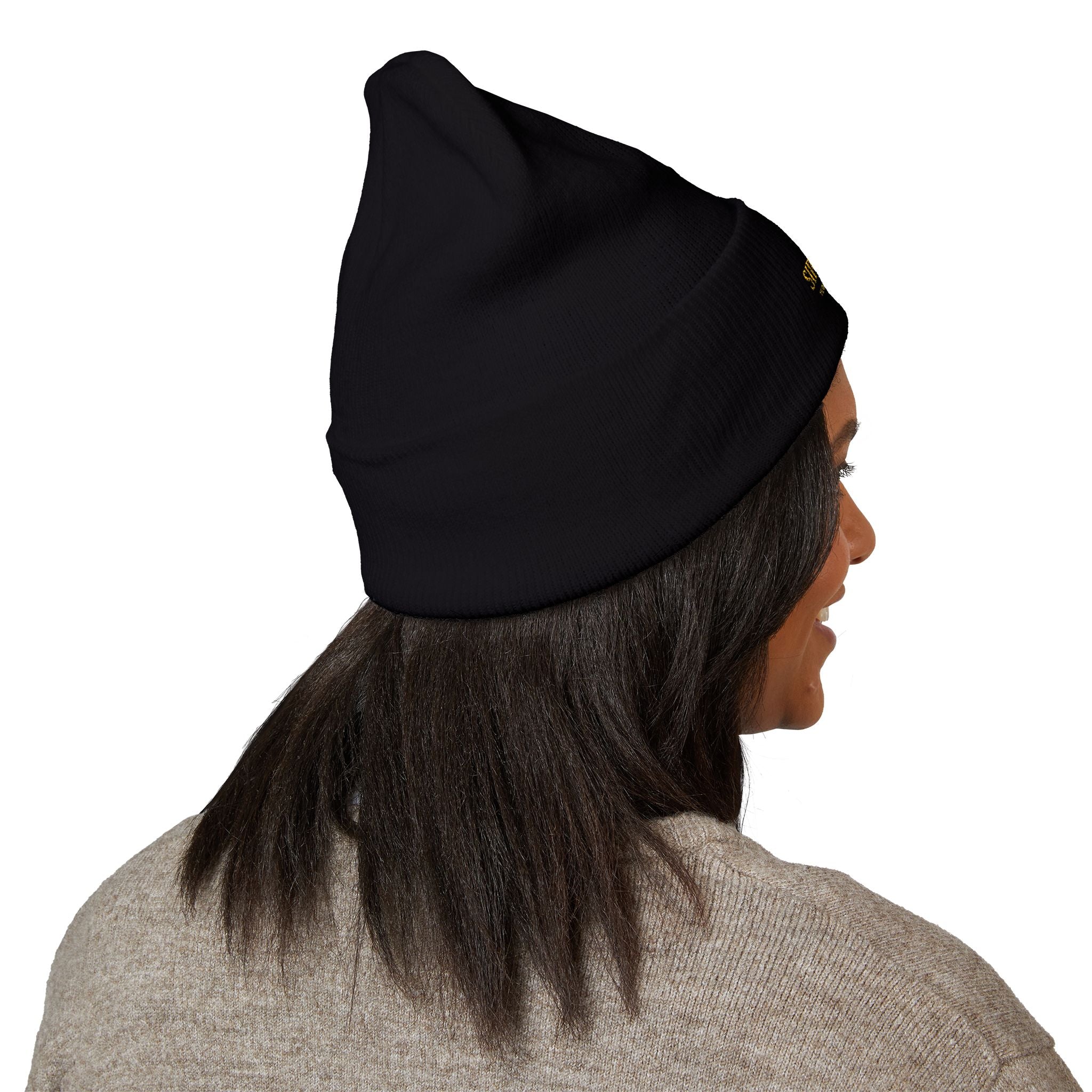 Embroidered Daffodil Cuffed Beanie — Floral Spring Knit Hat