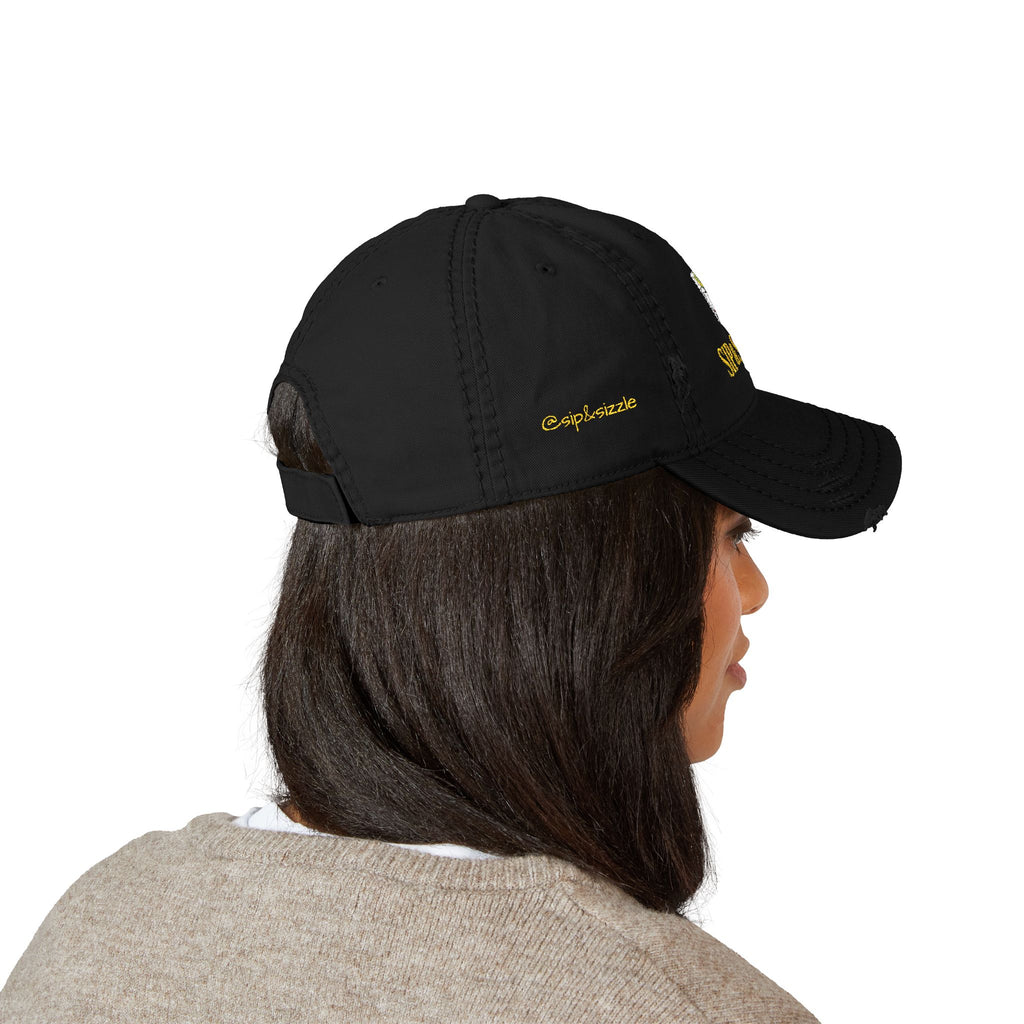 Embroidered Distressed Dad Hat — 'Sip & Sizzle' Casual Baseball Cap