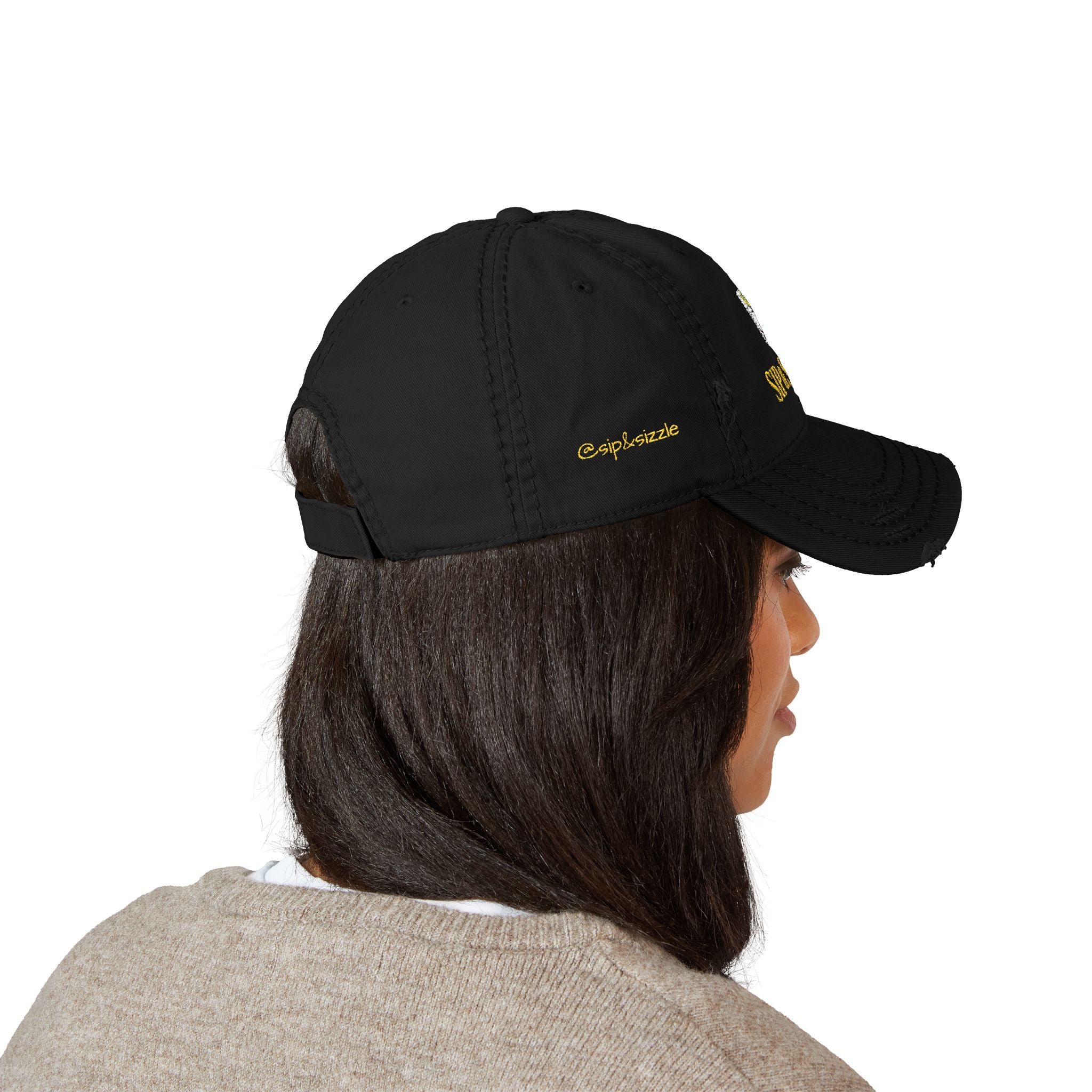 Embroidered Distressed Dad Hat — 'Sip & Sizzle' Casual Baseball Cap