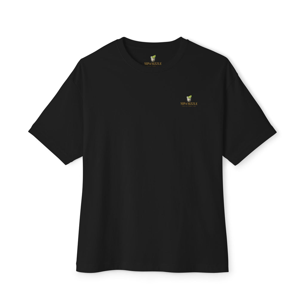 Sip & Sizzle Tee -Graphic Oversized Boxy T-Shirt Front and Back logo