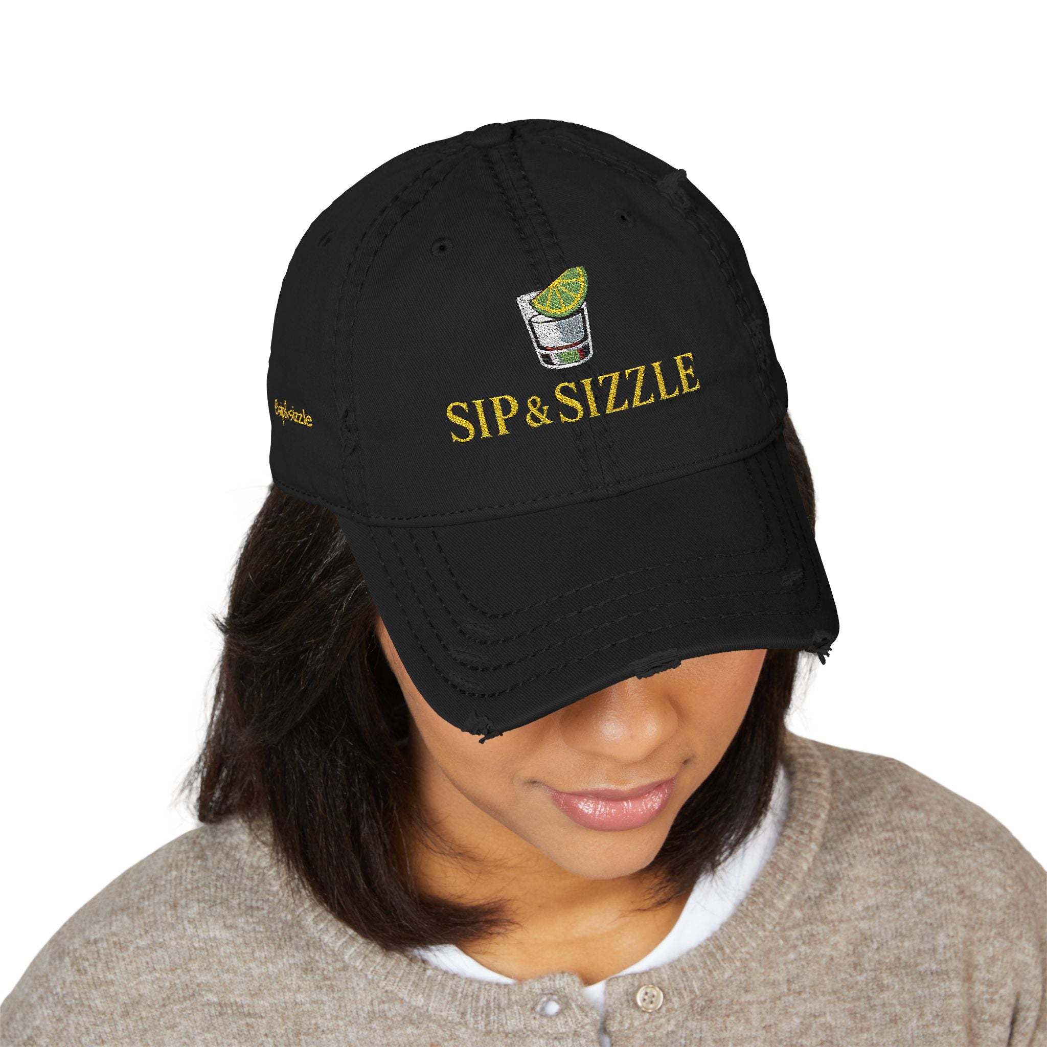 Embroidered Distressed Dad Hat — 'Sip & Sizzle' Casual Baseball Cap