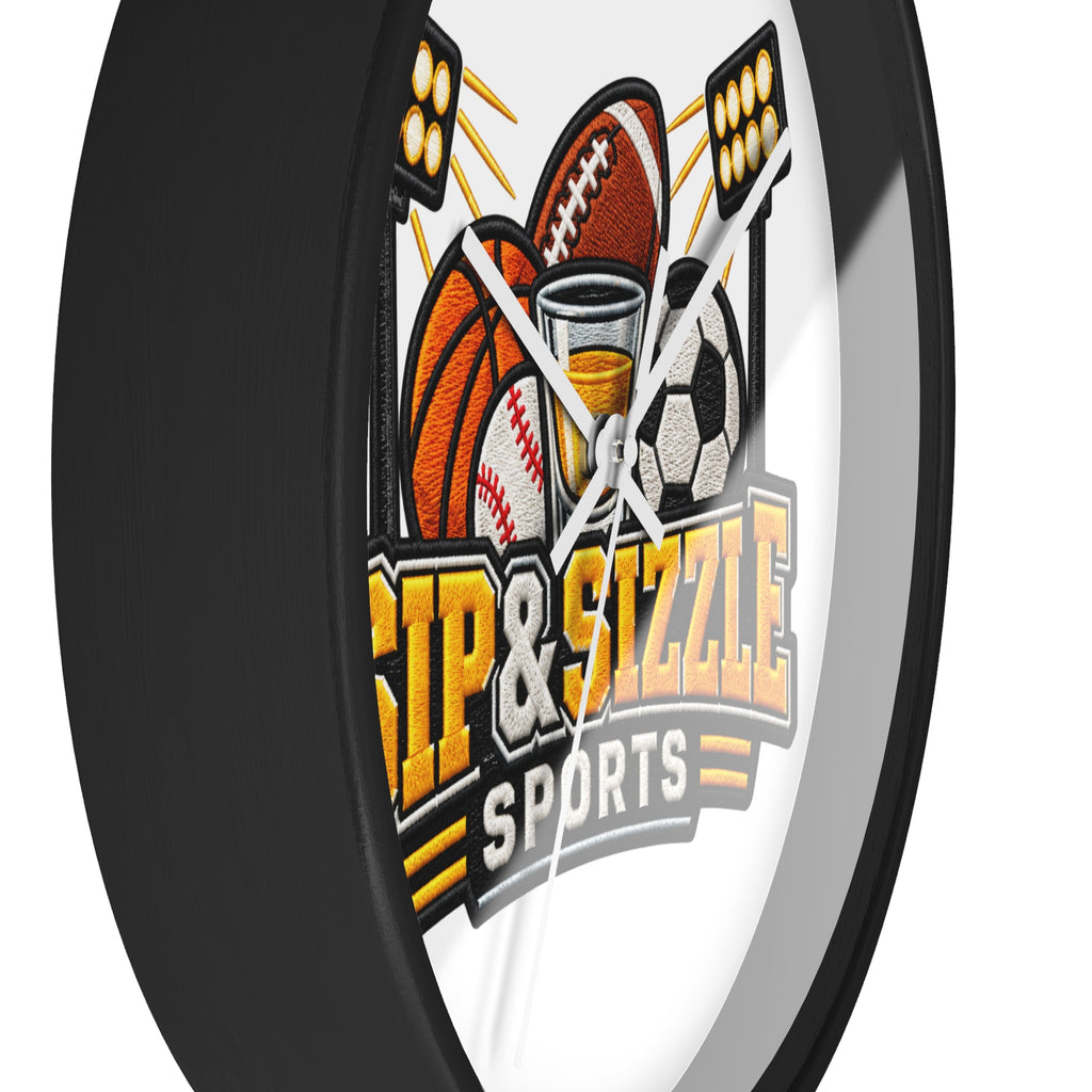 Sip & Sizzle Sports Wall Clock — Game Day Barroom Sports Logo Clock