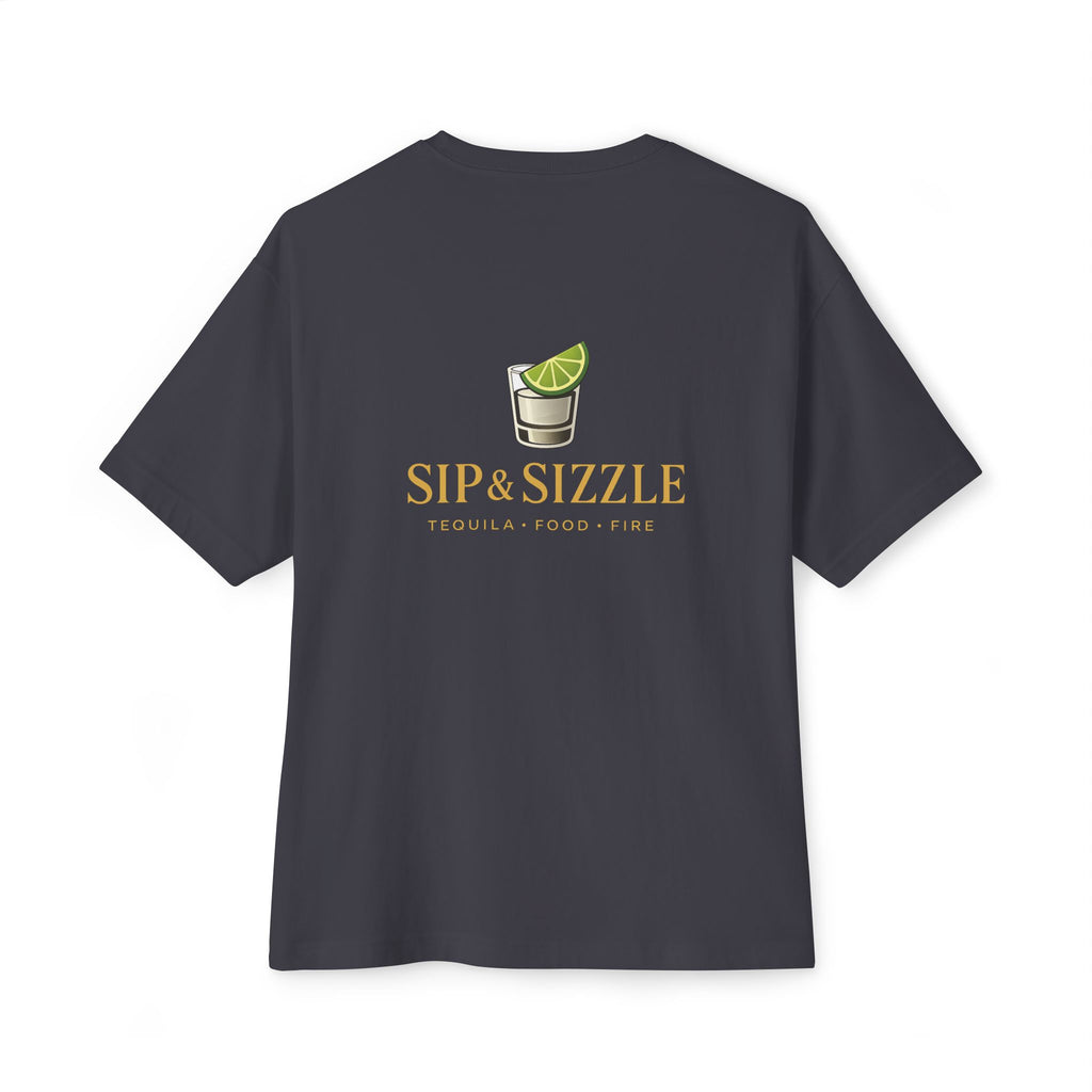 Sip & Sizzle Tee -Graphic Oversized Boxy T-Shirt Front and Back logo
