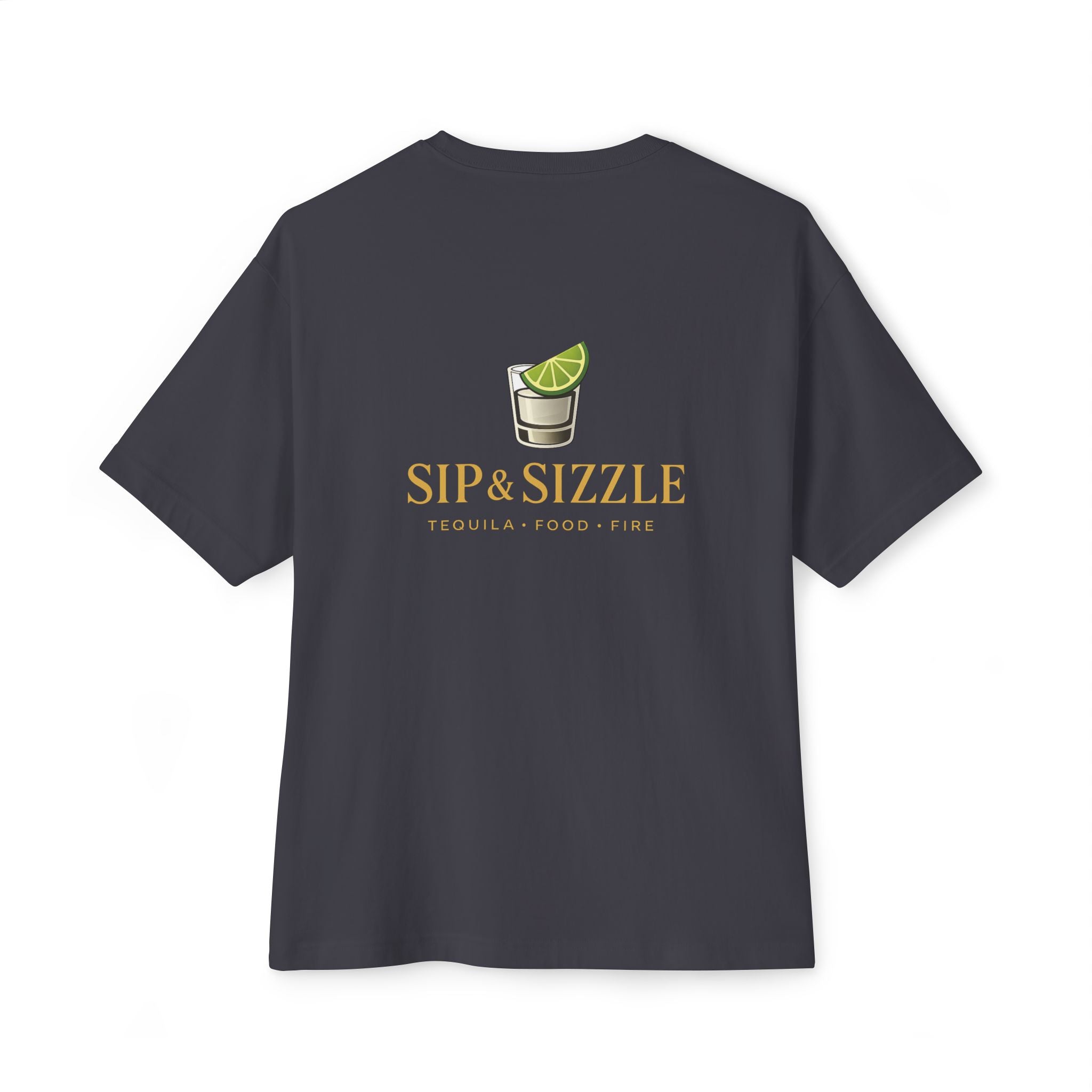 Sip & Sizzle Tee -Graphic Oversized Boxy T-Shirt Front and Back logo
