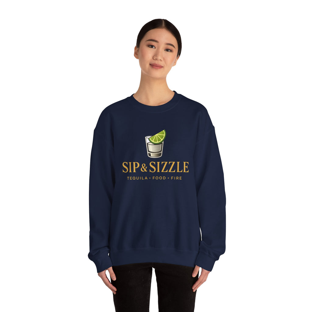 Crewneck Sweatshirt — "Sip & Sizzle" Tequila Shot Logo