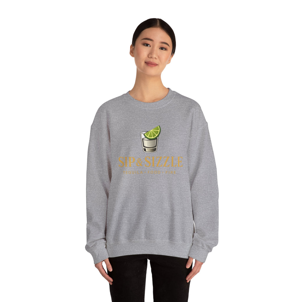 Crewneck Sweatshirt — "Sip & Sizzle" Tequila Shot Logo