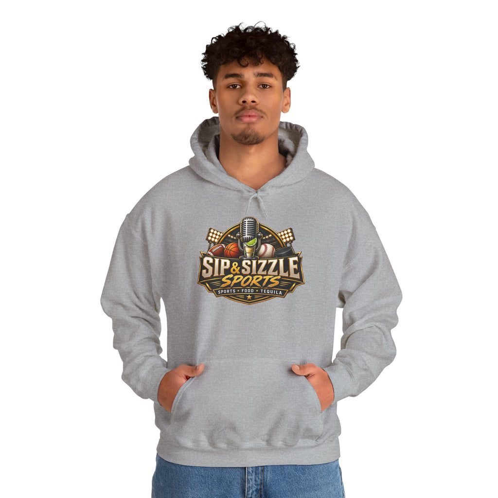 Sip & Sizzle Sports Hoodie — Sports Podcast Logo Pullover