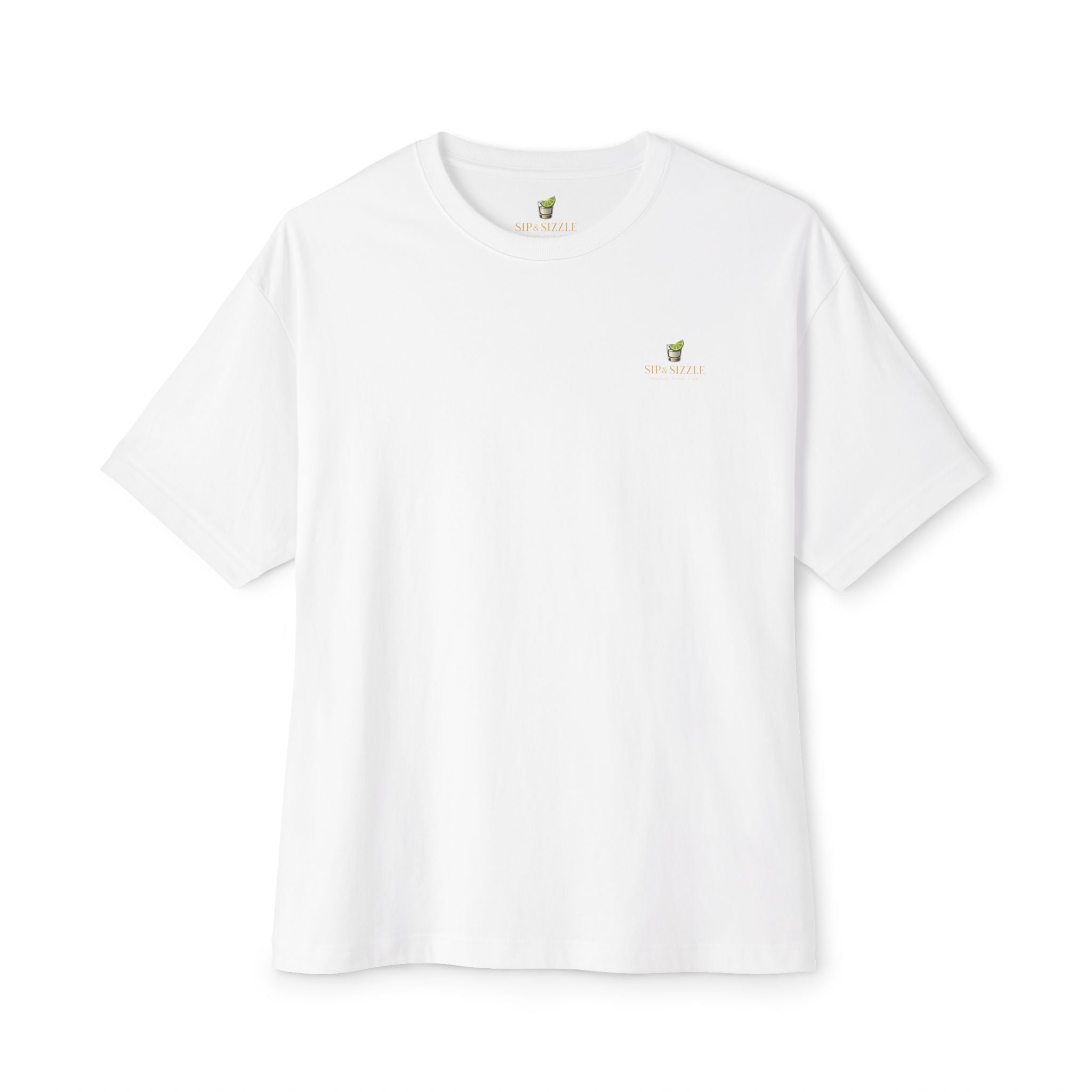 Sip & Sizzle Tee -Graphic Oversized Boxy T-Shirt Front and Back logo