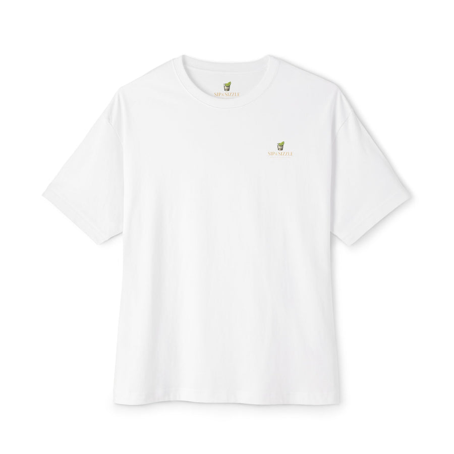 Sip & Sizzle Tee -Graphic Oversized Boxy T-Shirt Front and Back logo