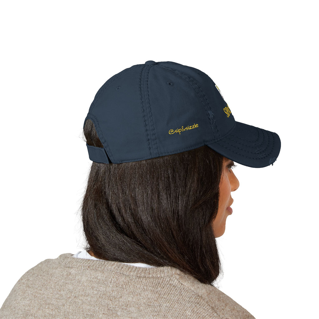 Embroidered Distressed Dad Hat — 'Sip & Sizzle' Casual Baseball Cap