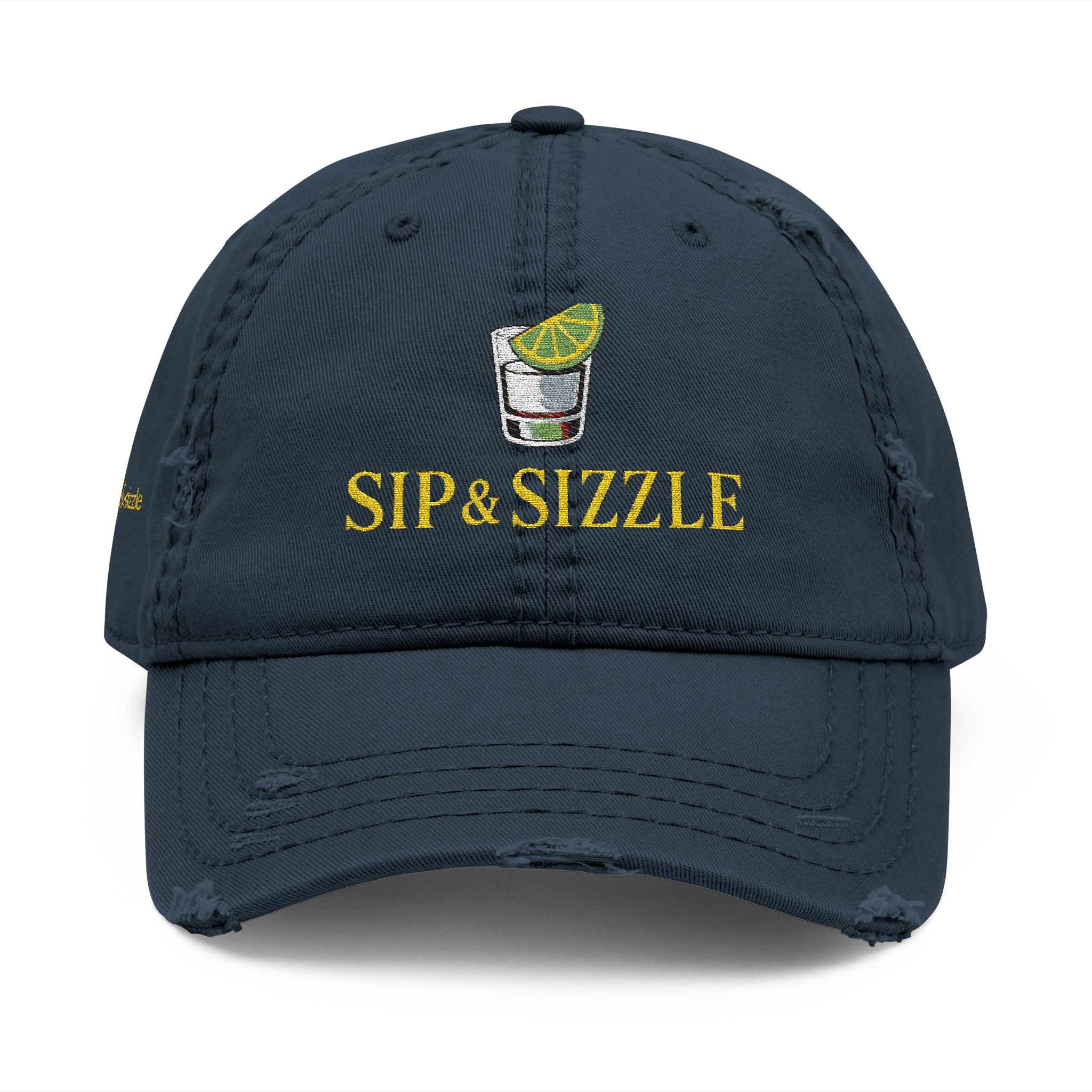 Embroidered Distressed Dad Hat — 'Sip & Sizzle' Casual Baseball Cap