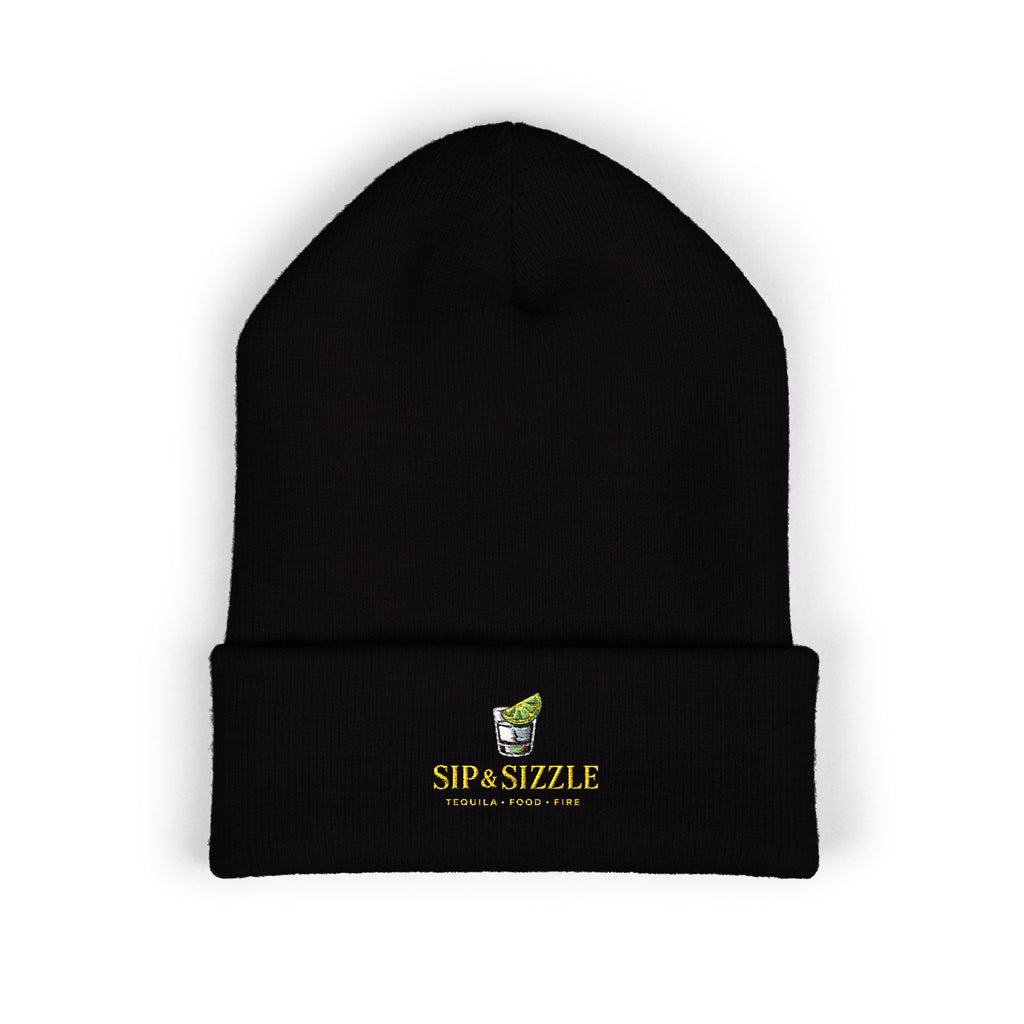 Embroidered Daffodil Cuffed Beanie — Floral Spring Knit Hat