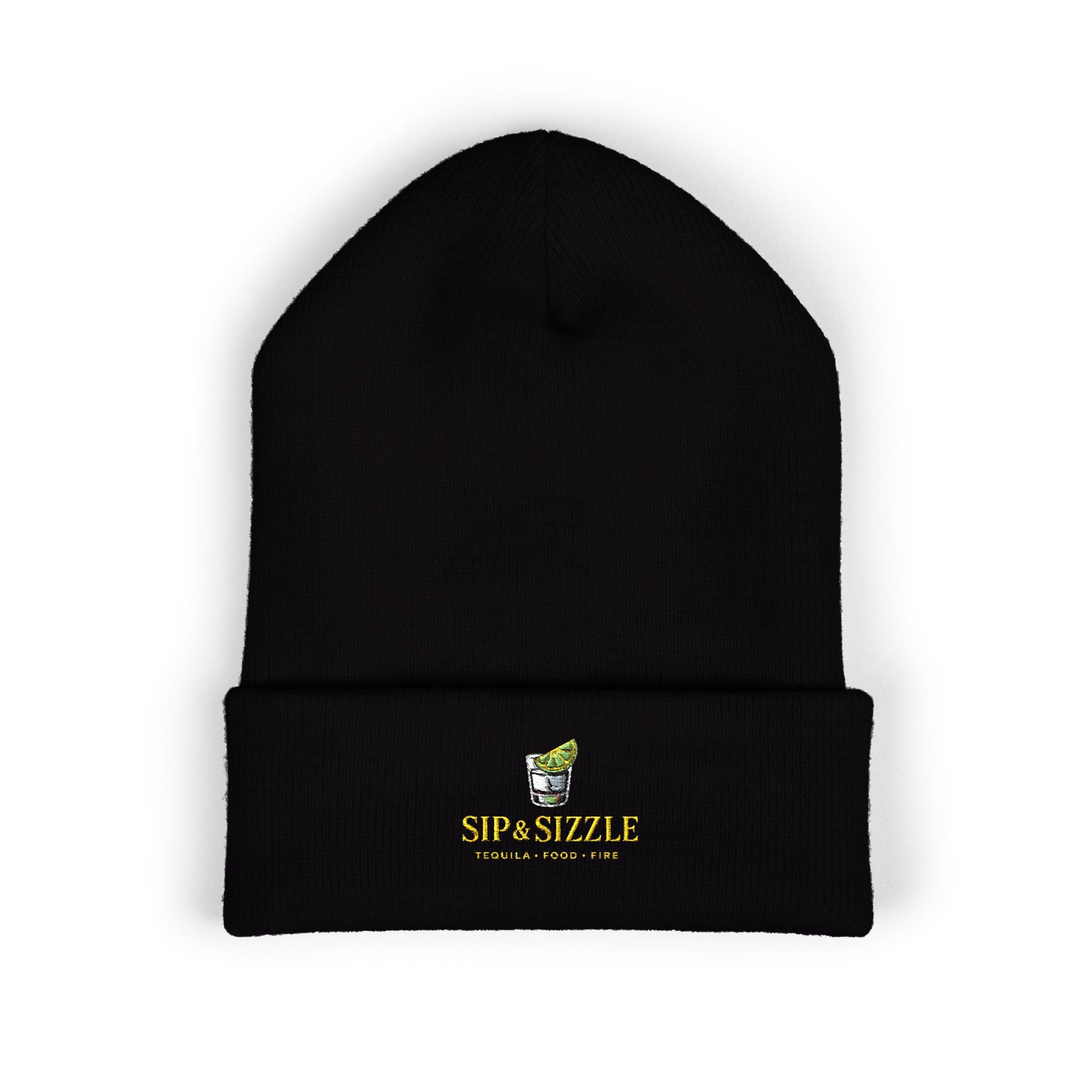 Embroidered Daffodil Cuffed Beanie — Floral Spring Knit Hat