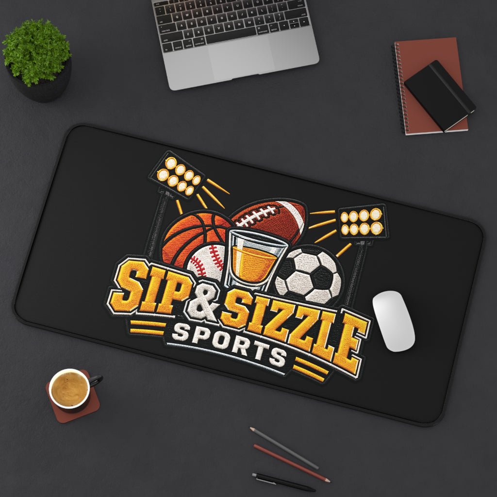Sip & Sizzle Sports Desk Mat — Gaming/Work Mouse Pad with Football, Basketball, Baseball & Soccer Design