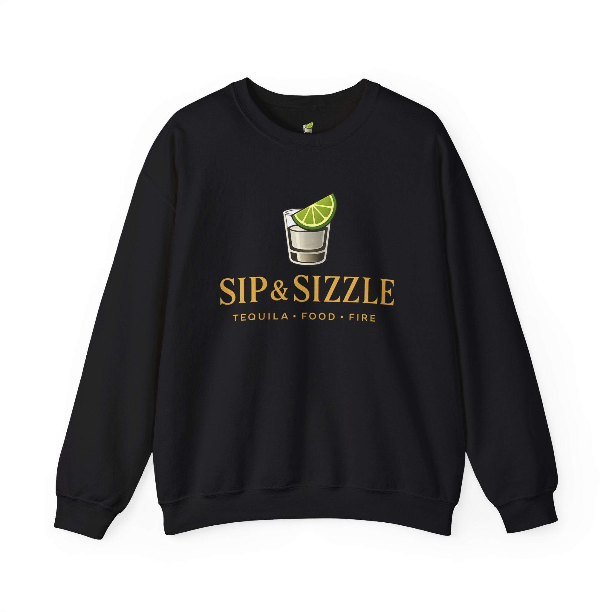 Crewneck Sweatshirt — "Sip & Sizzle" Tequila Shot Logo